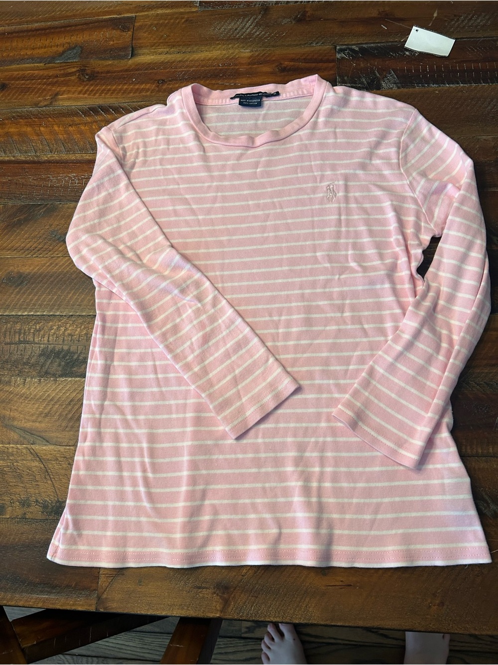 Ralph Lauren Pink & White Striped Crew Neck Tee